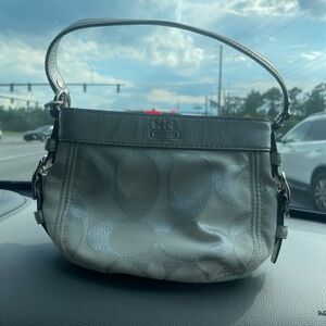 Small silver/white coach bag